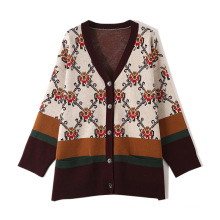 Latest Design Pattern Jacquard Knitwear Custom Knit Women Ladies Cardigan Sweater